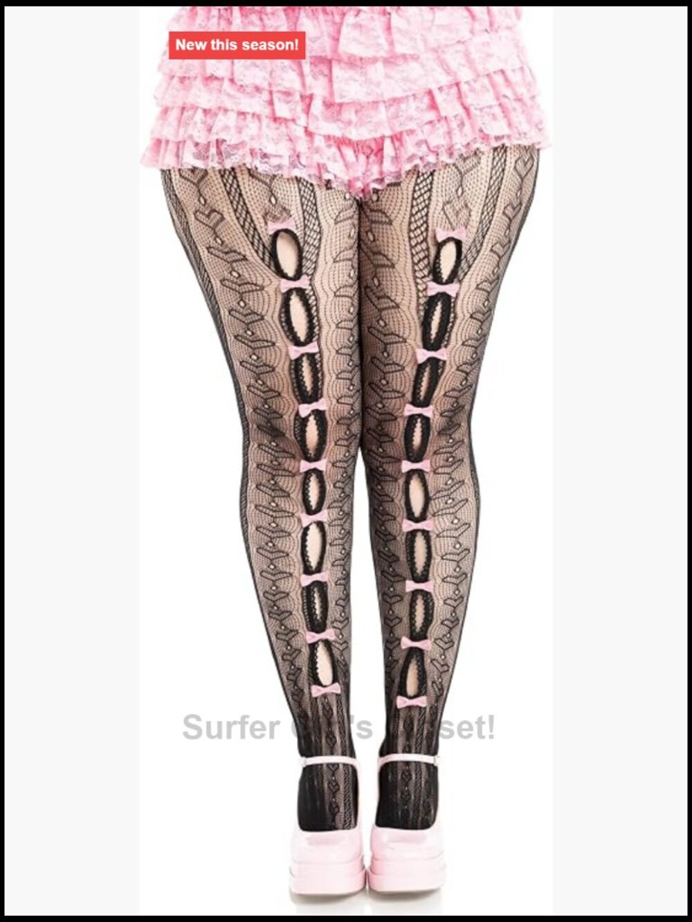 Heart Print High Stretch Tights with Keyhole and Bow Details